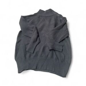 Oversized Dark Gray Ribbed Zip Sweater – Size M, Chunky Knit & Metal Pull Tab